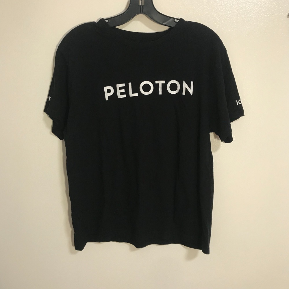 Peloton Black Short Sleeve Tee T-Shirt Size M 100% Cotton 100 Rides Century
